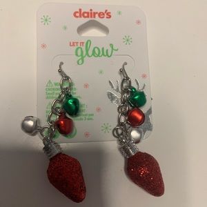 Claire’s Let It Glow dangly holiday earrings. New